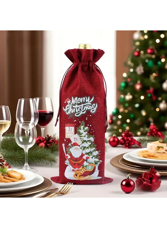 Burgundy Christmas Tree Wine Gift Bag Reusable Durable With Sturdy Handles - Image 2